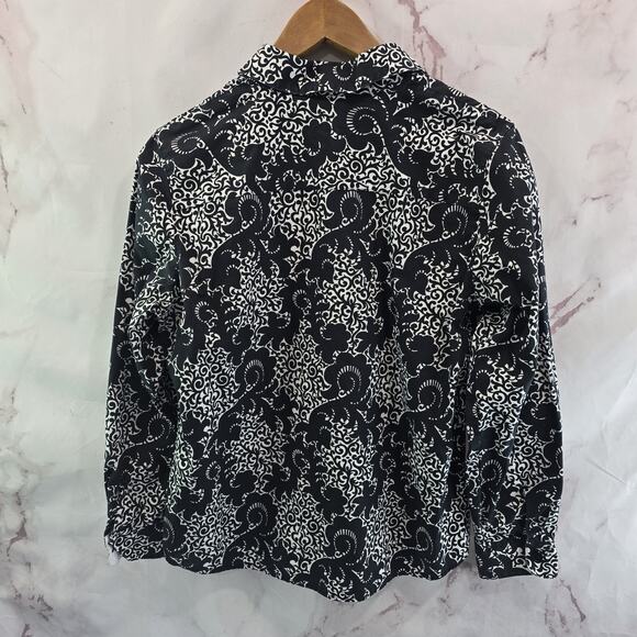 Foxcroft Shirt Womens 10 P Black White Button Up Wrinkle Free Non Iron Popover - Picture 5 of 14